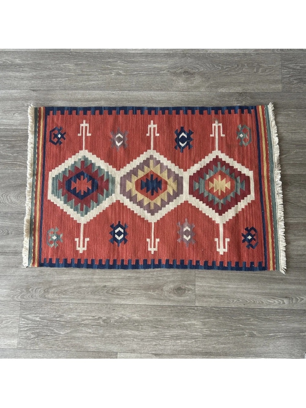 Vintage Kilim Rug Hand Woven Wool Turkish Tribal Geometric Southwestern 25x38 - Picture 2 of 14